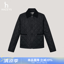 哈吉斯（HAZZYS）女装 秋季女士菱形格撞色领短款棉服女ASSSU0CCU23 黑色BK L (165/88A 40)