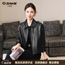 Q ZHIHE品牌真皮皮衣女短款2026秋季新款休闲翻领绵羊皮夹克外套高级感潮 黑色 M 85-120斤