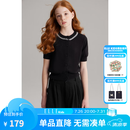 ELLE KIDS童装 手工钉钻短袖针织开衫女童夏季新款醋酸莱赛尔上衣 黑色 165 （M）