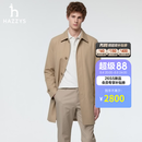 哈吉斯（HAZZYS）男装 2026春季新款外套中长款通勤翻领单排扣风衣男ASWZH0DAH01 米色BI L （175/96A 48）