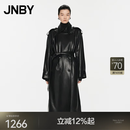 JNBY/江南布衣秋季环保仿皮衣H型风衣衬衫领高级感百搭5O9A12510 001/本黑 S