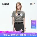 ELAND衣恋【青藤衫】100%棉毛衣女短袖菱格短款套头针织T恤26春夏新款 灰色(15)Grey M /165