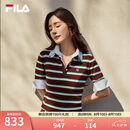 FILA 斐乐杨幂同款女子编织衫2026秋新款时尚修身条纹假两件短袖上衣 满印一-ZA M 165/84A/M