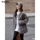 Q ZHIHE极简风轻薄棉服女装2026秋冬新款无领宽松休闲保暖显瘦棉衣外套 灰色 S