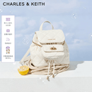 CHARLES&KEITH菱格大容量柔软背包书包双肩包包女包生日礼物送女友CK2-60151400 Cream奶白色 S