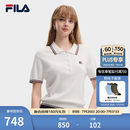 FILA 斐乐官方女子编织衫2026新款简约休闲百搭翻领短袖POLO上衣 标准白-WT XL 175/92A/XL
