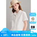 ELLE KIDS童装 棉布绣花短袖衬衫女童夏季新款法式度假古巴领上衣 白色 150