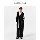 Marisfrolg【盘带绣】玛丝菲尔2026秋新款时尚弧形门襟马甲外套 黑色 XL