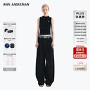 ANN ANDELMAN【王玉雯同款】官方直营 牛仔腰头拼接西裤直筒长裤 黑色 S