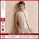 例外（EXCEPTION）女装夏季亚麻立领无袖马夹束带收腰百搭显瘦马甲女 浅灰 M