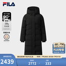 FILA 斐乐女士长款羽绒服冬季新款鹅绒远红外发热休闲连帽保暖外套 正黑色-BK L 170/88A/L