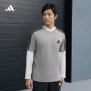 adidas纯棉休闲三条纹针织运动圆领正肩短袖T恤上衣男夏阿迪达斯   中麻灰   S
