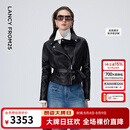 朗姿【精英衣橱】羊皮革翻领收腰短款皮衣干练率性短外套26年春季新款 黑色 S