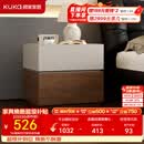 顾家家居【+899换购2个】意式中古风卧室双抽储物柜家用床头柜7955 【月云灰+胡桃木色】高端床头柜
