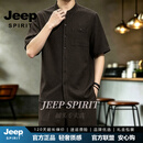 JEEP SPIRIT中国风真丝短袖唐装男复古盘扣半袖衬衣汉服中式衬衫外套 咖啡色【奢级质感】 M 39