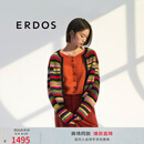 ERDOS 彩虹条纹多巴胺宽松减龄针织衫复古时髦开衫女羊绒衫 黑 L 170/88A
