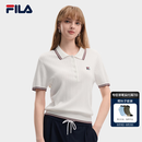 FILA 斐乐官方女子编织衫2026新款简约休闲百搭翻领短袖POLO上衣 标准白-WT XL 175/92A/XL
