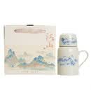 字画-山水图汝窑茶杯暖壶【文化用品】