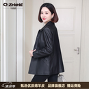 Q ZHIHE品牌真皮皮衣女2026秋季新款黑色绵羊皮风衣妈妈中长款外套显瘦 黑色 L 建议100斤内