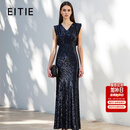 爱特爱（EITIE）优雅端庄V领无袖高腰鱼尾长裙春季新款亮片包臀礼服8177810 深海蓝31 S (155)