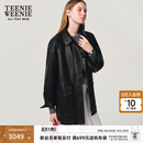 Teenie Weenie小熊女装皮衣2026秋季新款软糯复古宽松绵羊皮外套 黑色 L