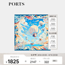 PORTS宝姿春夏女装新品优雅百搭丝巾航图案桑蚕丝大方巾围巾 天空蓝