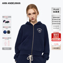 ANN ANDELMAN胶囊系列复古运动休闲拉链连帽卫衣短款宽松开衫外套 藏蓝色 M