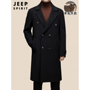 JEEP SPIRIT吉普国际品牌绵羊毛双面呢大衣男士秋冬季新款毛呢外套中长款风衣 黑色 男士双面呢羊毛大衣高级感 XL 高端商务羊毛大衣 建议【130-155斤】