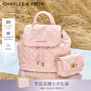 CHARLES&KEITH菱格大容量柔软背包书包双肩包包女包七夕礼物送女友CK2-60151400 粉红色Pink S