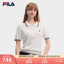 FILA 斐乐官方女子编织衫2026新款简约休闲百搭翻领短袖POLO上衣 标准白-WT XL 175/92A/XL