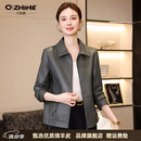 Q ZHIHE品牌真皮皮衣女2026秋季新款气质头层绵羊皮短款中年妈妈夹克外套 灰绿色 M 90-105斤