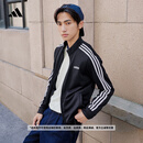 adidas休闲舒适三条纹立领夹克外套卫衣男装秋季阿迪达斯轻运动 黑色/白（推荐选大一码）   M