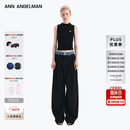 ANN ANDELMAN【王玉雯同款】官方直营 牛仔腰头拼接西裤直筒长裤 黑色 S