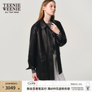 Teenie Weenie小熊女装皮衣2026秋季新款软糯复古宽松绵羊皮外套 黑色 L