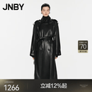 JNBY/江南布衣秋季环保仿皮衣H型风衣衬衫领高级感百搭5O9A12510 001/本黑 S