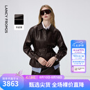 朗姿【精英衣橱】羊皮革翻领可收腰皮衣干练通勤上衣女26年春季新款 深咖色 2XL