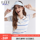ELLE ACTIVE冰丝POLO针织衫女2026夏季新款撞色条纹翻领短袖上衣通勤运动休闲 白/蓝色 2XL