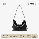 半坡饰族（bampo）【七夕礼物】中号绵绵包hobo托特包头层牛皮大容量单肩斜挎包软 墨碳黑（中号升级拉链款）