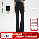 朗姿【精英衣橱】复古显瘦高腰黑色休闲裤喇叭裤马蹄裤夏新款长裤子 黑色2 2XL