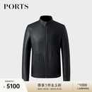 PORTS宝姿男装秋冬新款修身潮流绵羊皮衣夹克ML9U205LZS010 BLACK XL
