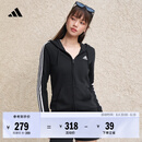 adidas休闲舒适三条纹毛圈布连帽夹克外套女装秋季阿迪达斯轻运动   黑色/白   M