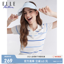 ELLE ACTIVE冰丝POLO针织衫女2026夏季新款撞色条纹翻领短袖上衣通勤运动休闲 白/蓝色 M
