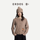 ERDOS【善+系列初绒无染色】26早秋圆领提花刺绣针织女开衫羊绒衫 大地驼 M 165/84A