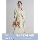 独束大码女装围裹式气质V翻领连衣裙夏季新款微胖mm收腰显瘦A字裙 卵石玉 L (尺码：2)