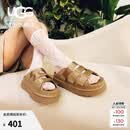 UGG夏季男女同款时尚厚底露趾炫金魔术贴休闲一字拖拖鞋 1167430 DND | 深沙色 38 脚背高并脚宽，建议拍大一码
