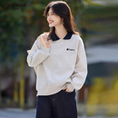 Q ZHIHE假两件POLO领套头卫衣女26秋季新款学院风减龄宽松刺绣上衣女装 灰色+藏青色 S