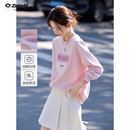 Q ZHIHE甜美风粉色字母卫衣女2026秋季新款休闲减龄百搭宽松圆领上衣 日落粉 S
