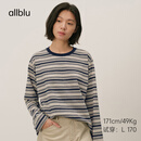 ALLBLU女装“干爽有筋骨”26秋【色织条纹】女士长袖T恤挺括有型亲子装 藏青白条纹 170