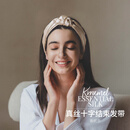KRRAMEL真丝发带女洗脸100%桑蚕丝十字结束发带松紧发箍生日礼物 香槟金(【甄选22姆米重磅真丝】)