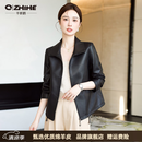 Q ZHIHE品牌头层绵羊皮皮衣女2026秋季新款宽松立领气质真皮夹克外套短款 黑色 L